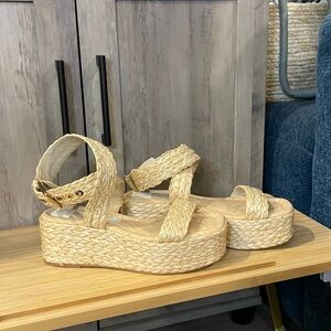 Dolce Vita Cannes Ankle Strap Espadrille Platform Sandal in light natural raffia